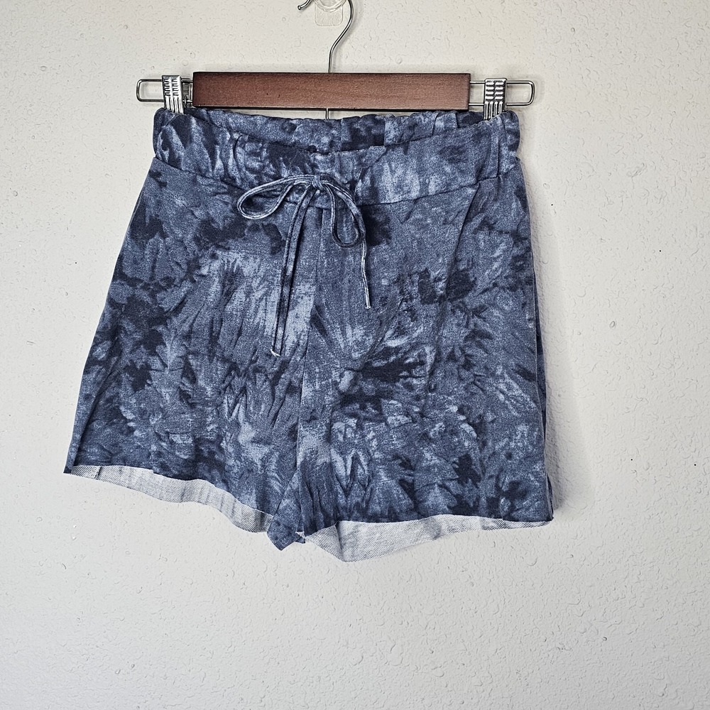 Boohoo Womens Blue Tie Dye Lounge Shorts Elastic Drawstring Waist Size 4 US